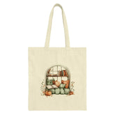 Cozy Reading Nook Tote Bag, Window Seat Design, Fall Decor Book Lover Gift, Literary Tote, Autumn Pumpkins, Watercolor Illustration Art - Tawshia